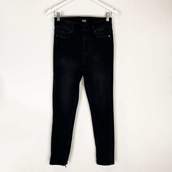 Paige Margot Ankle Black High Rise Skinny Jeans with Zip Ankles - Picture 1 of 6